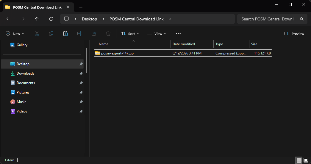 Downloaded POSM Central ZIP file