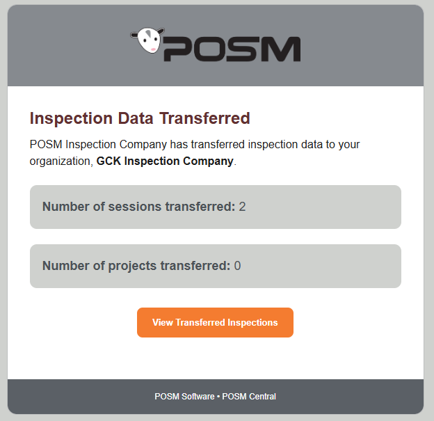 Inspection data transferred email