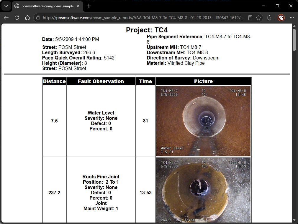 POSM inspection report fault page