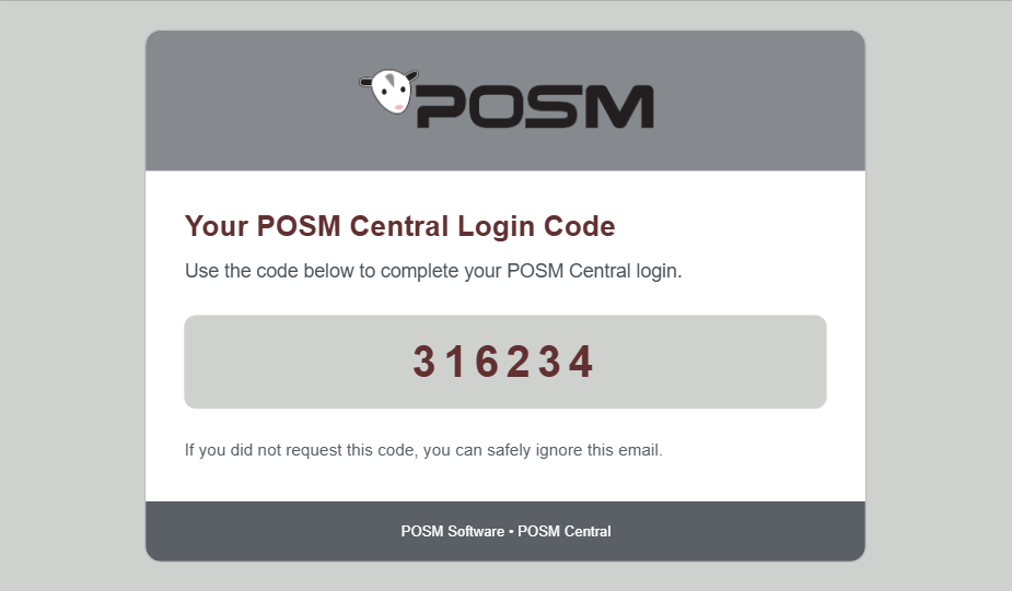 POSM Central login code email