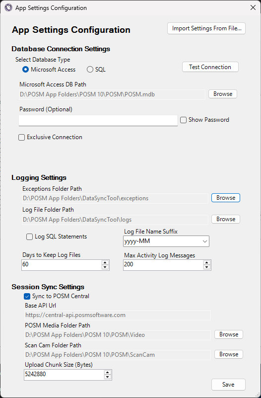 POSM Data Sync configuration imported from an existing installation