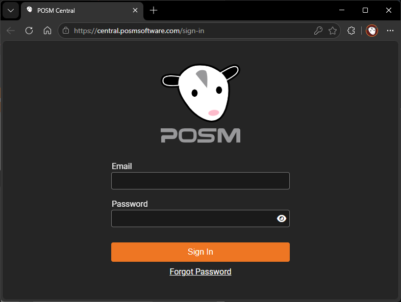 POSM Central sign-in screen