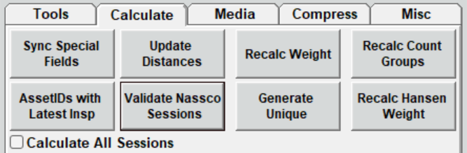 Validate NASSCO Sessions button