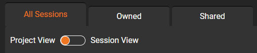 POSM Central Session Views POSM Central All Sessions, Owned, and Shared tabs with Project View and Session View